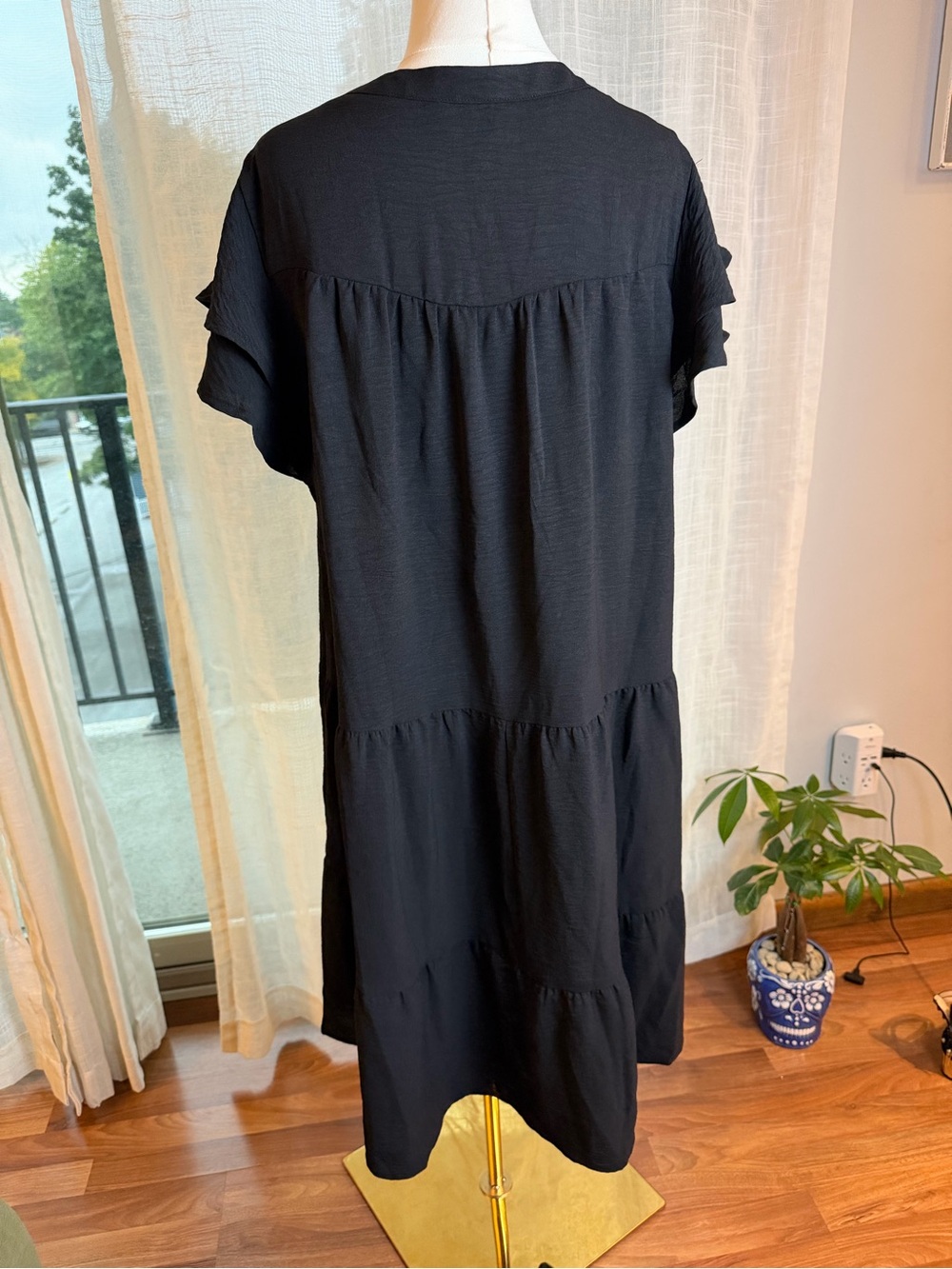 BloomChic Black Tiered Midi Dress with Colorful Floral Embroidery - Picture 5 of 7